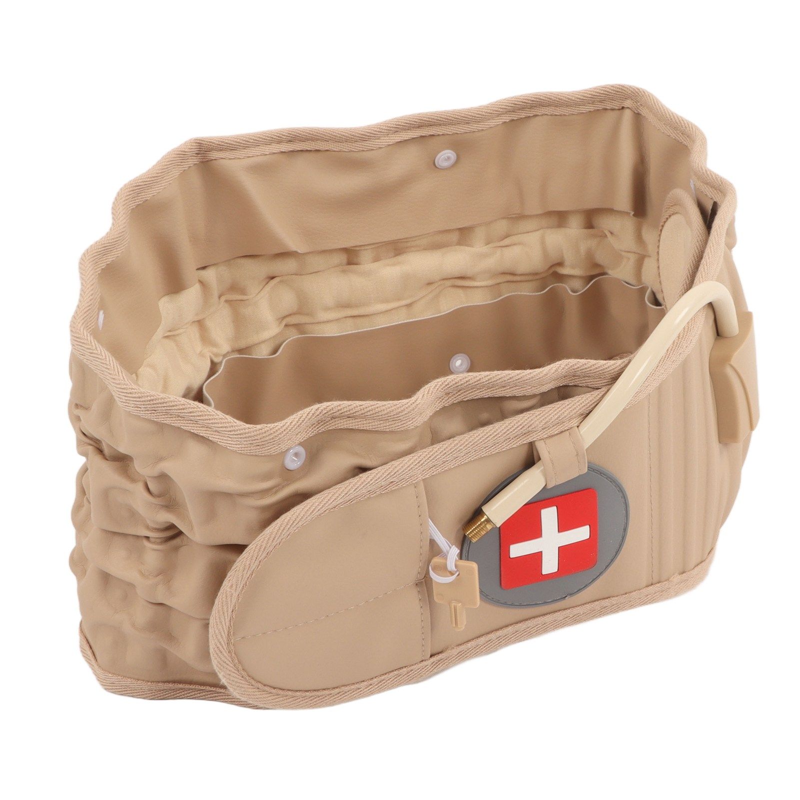 Back Decompression Belt Inflatable Relaxing Muscles Traction Function TPU Material Lower Back Support Device Khaki Silver Inflator L — image 5