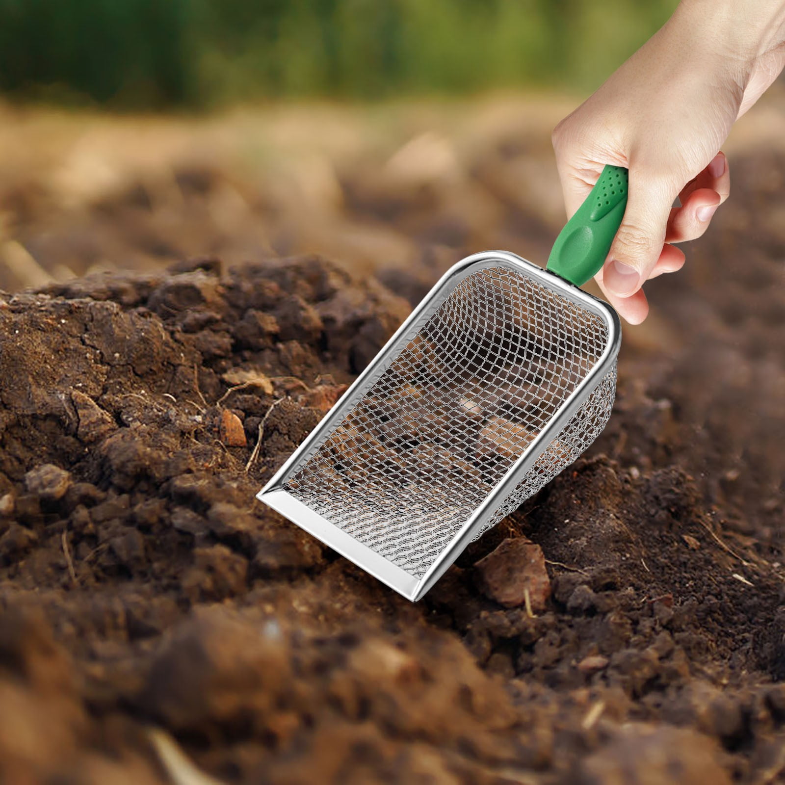 Beach Mesh Shovel for Shell Collecting, Kids Filter Sand Scooper for Picking Up Shells, Shark Tooth Sifter Dipper for Boys and Girls Green โ image 4