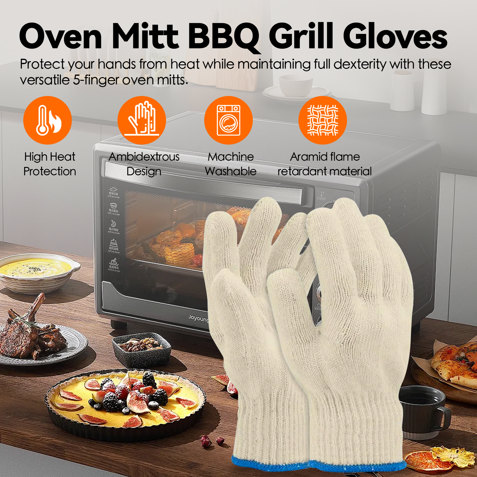 1 Pair 5 Finger Oven Mitt BBQ Grill Gloves — image 2