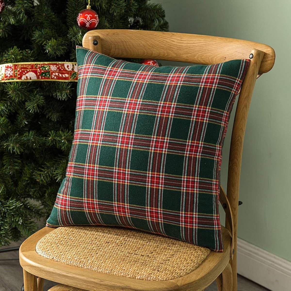 Pillowcase - Set of 2 - 40 x 40 cm cushion cover - indoor Christmas decoration - Christmas ornament - Christmas Pillowcase - Christmas Tartan Cushion Cover โ image 2