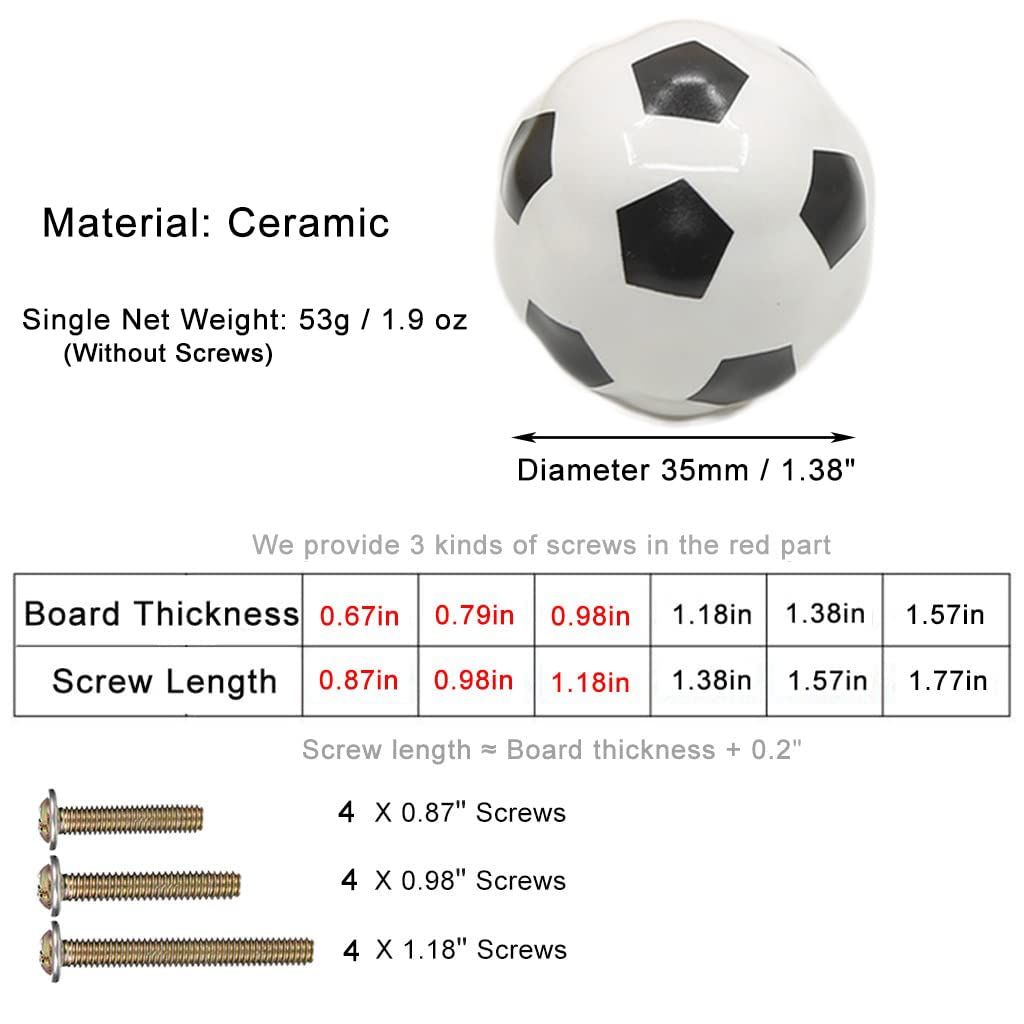 Heavy Ceramic Soccer knobs Football Knobs, 4 Packs Ball Sports Party Theme Children and Baby Home Decor Drawer Knobs — image 2