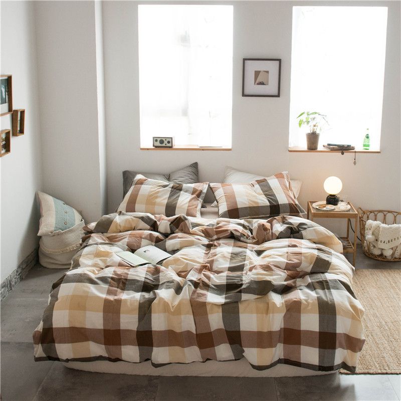 Cotton 4 Piece Set Modern Minimalist White Bed sheet kit_1.2m bed-quilt cover 150 × 200 (3-piece set)
