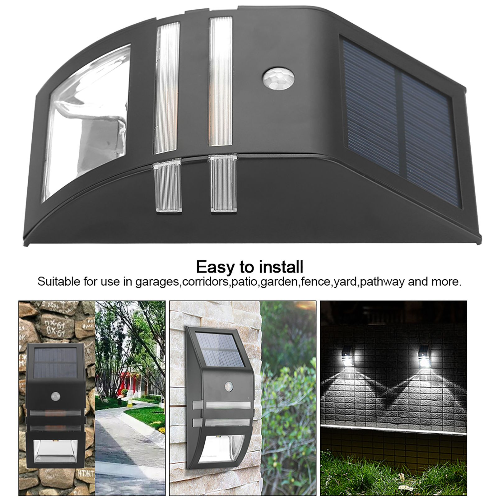 Solar Powered PIR Motion Sensor 2 LED Path Wall Light Garden Security Lamps Black Warm White — image 6