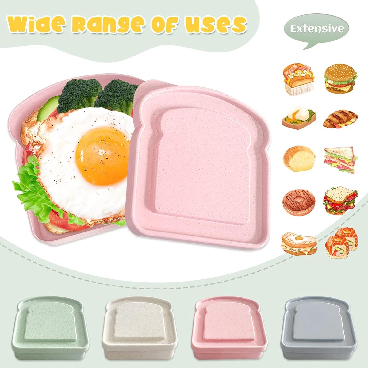 4× Food Storage Containers - Lunch Box - Meal Prep Containers - Kitchen Food Storage Container Set - Lunchboxes - Food Box - Sandwich Holder - Bread Container — image 2