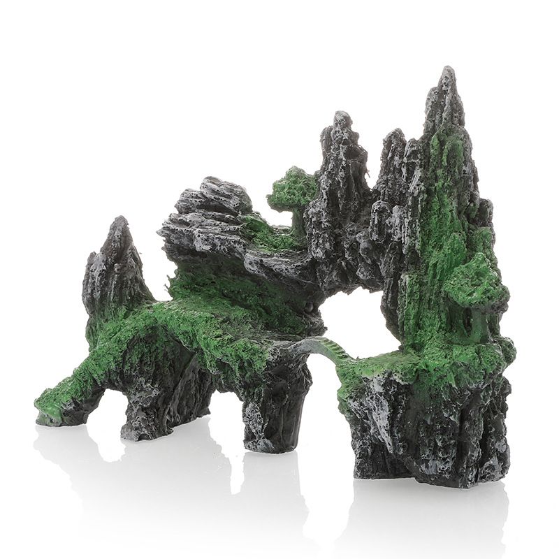 Large Fish Tank Decorations, Mountain View Aquarium Ornament with Tree House Cave Bridge Artificial Plastic Plants Aquarium Decorations — image 2