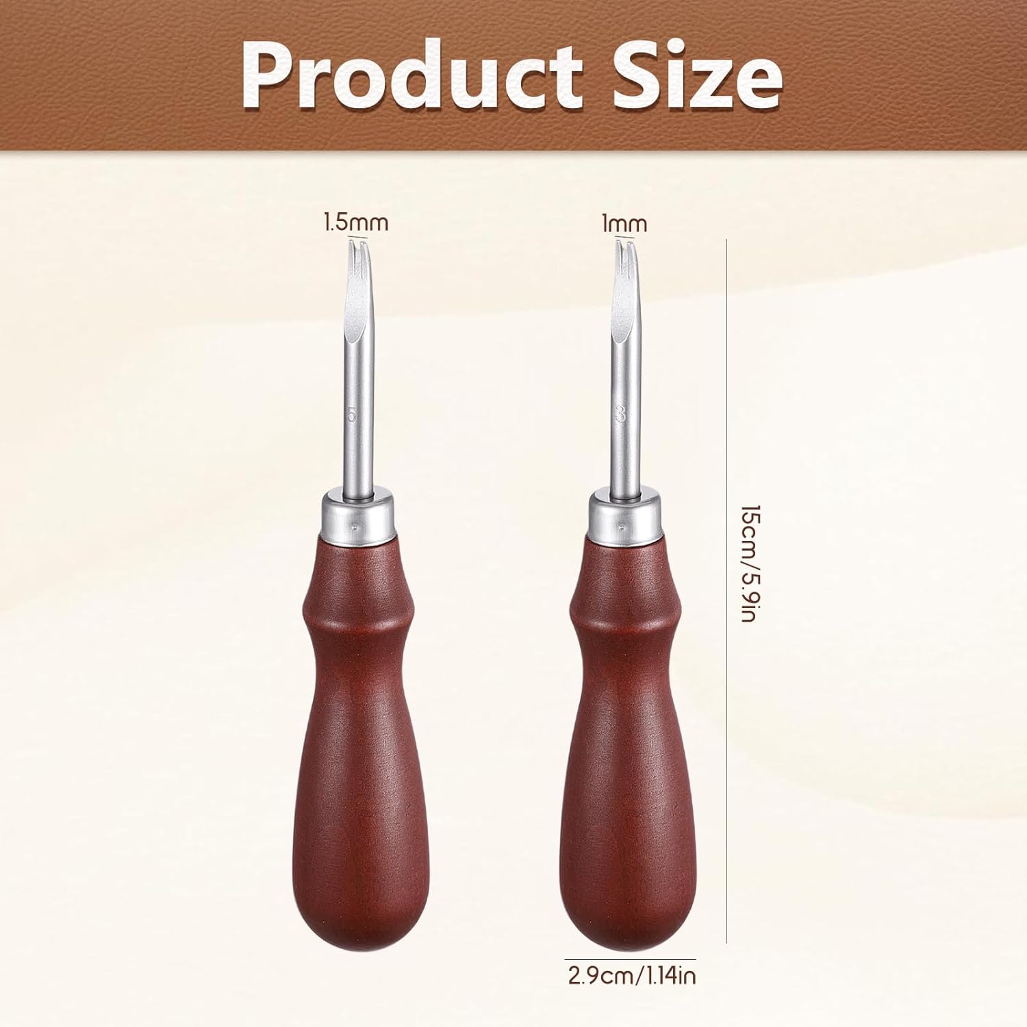 Leather Edge Skiving Beveler, 2 Pcs Leather Working Tools Burnishing Tool Edge Cutting Trimmer Tool for DIY Leathercraft Working 2 Sizes (1.0 mm, 1.5 mm) (3# + โ image 2