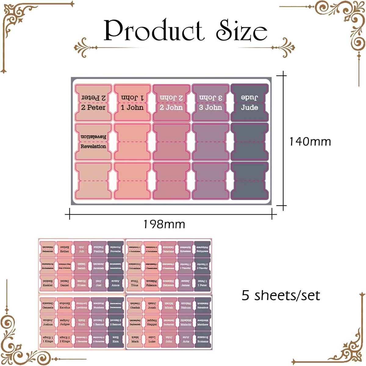 Bible Tab Stickers Self-Adhesive - Tabs Paper - Accessories - Bible Study - English Version - Easy to Read and Use Bible Journaling - Pink-Gray - 75 Laminated โ image 2