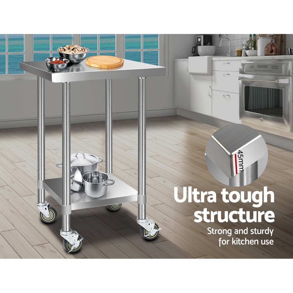 Cefito 610x610mm Stainless Steel Kitchen Bench with Wheels 430 — image 4