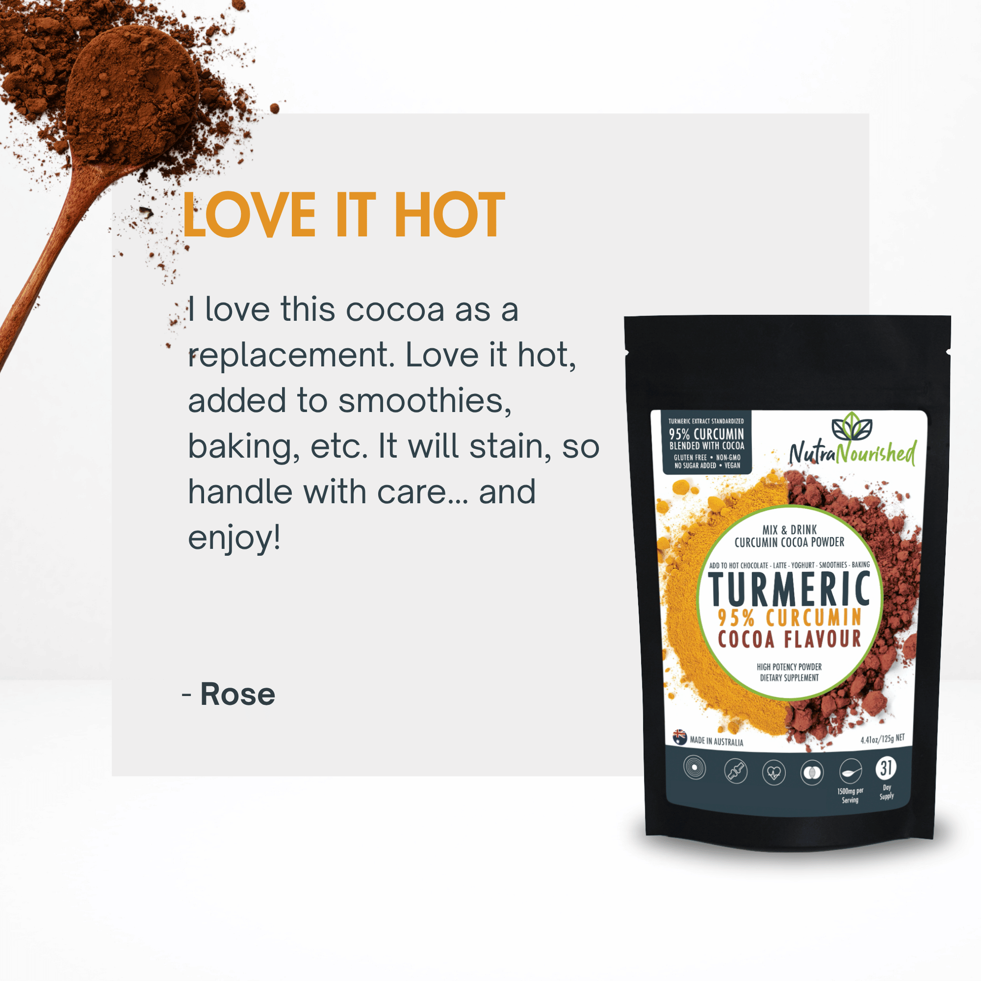95% Organic Curcumin Extract Cocoa Flavour - Turmeric Powder With Black Pepper - Organic and with Black Pepper - 375g — image 6