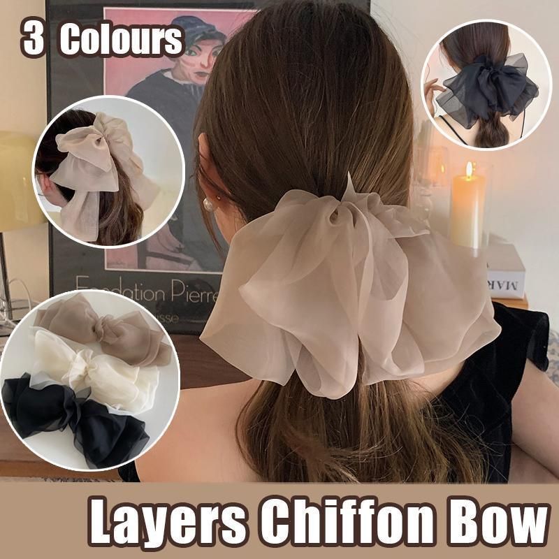 Large Tulle Bow Hair Clip Women Hair Clip Arty Headdress Gifts Ponytail Party - Khaki โ image 2