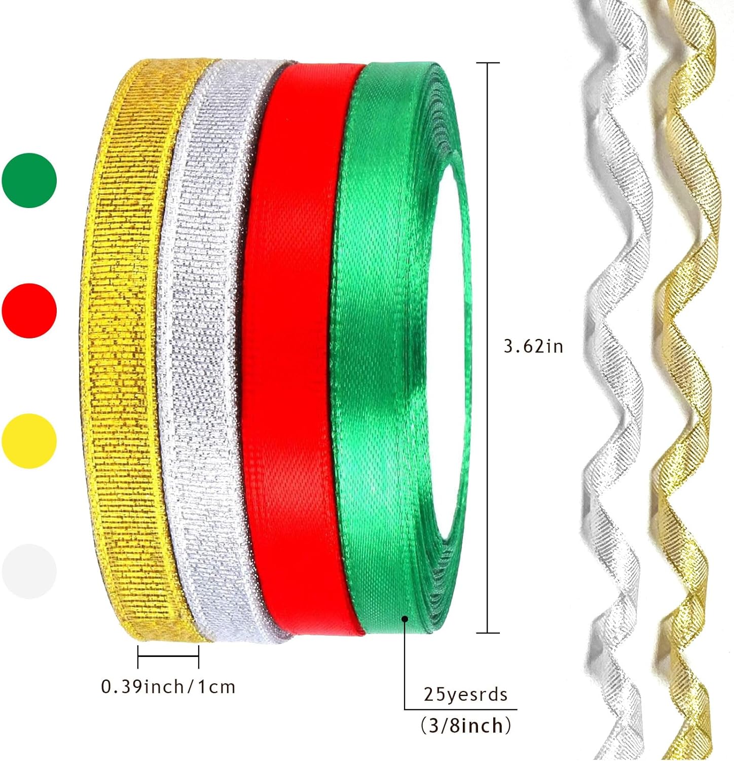 4Color Curling Ribbons for Crafts Satin Glitter Ribbon Gift Wrapping Supplies Christmas Wedding Party Decoration Sewing Hair Bows Gold, Red, Green, Silver โ image 6