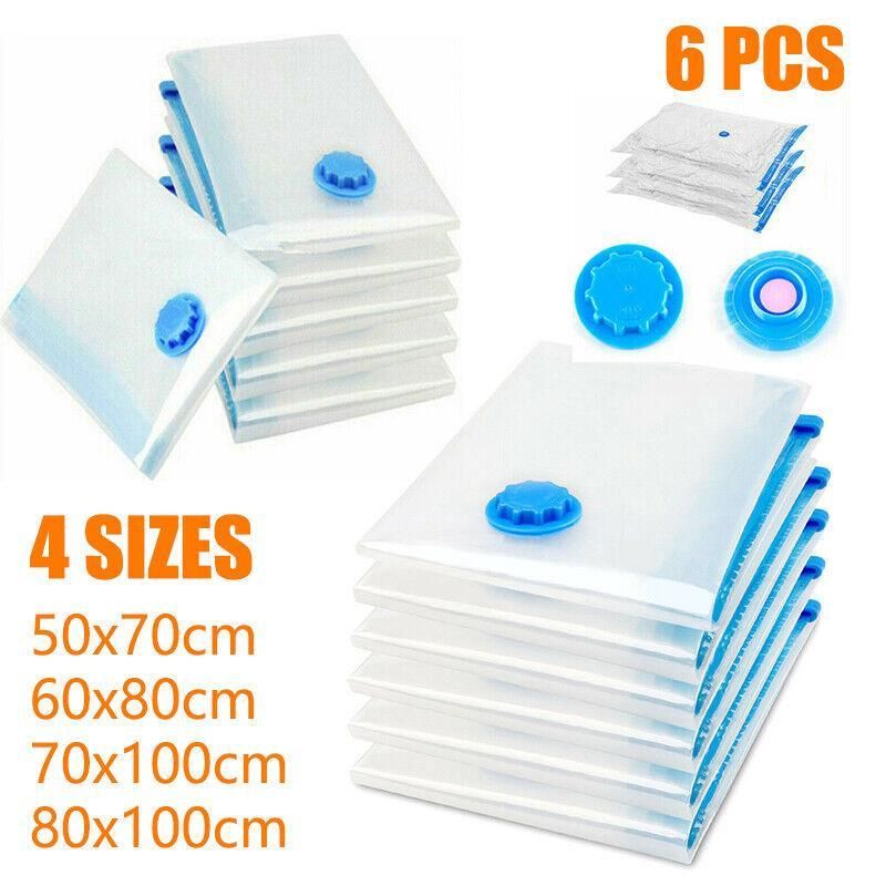 6PCS Vacuum Storage Bags Clothes Space Saver Organiser Seal Bags 4 Sizes - 60 × 80CM-6PCS — image 2