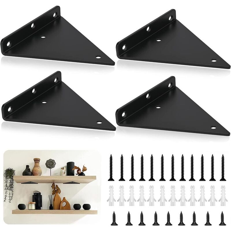 4 Pack Triangle Shelf Brackets, 5.5 Inch Iron Floating Shelf Brackets, Wall Mounted Metal Shelf Brackets for DIY Open Shelves — image 2