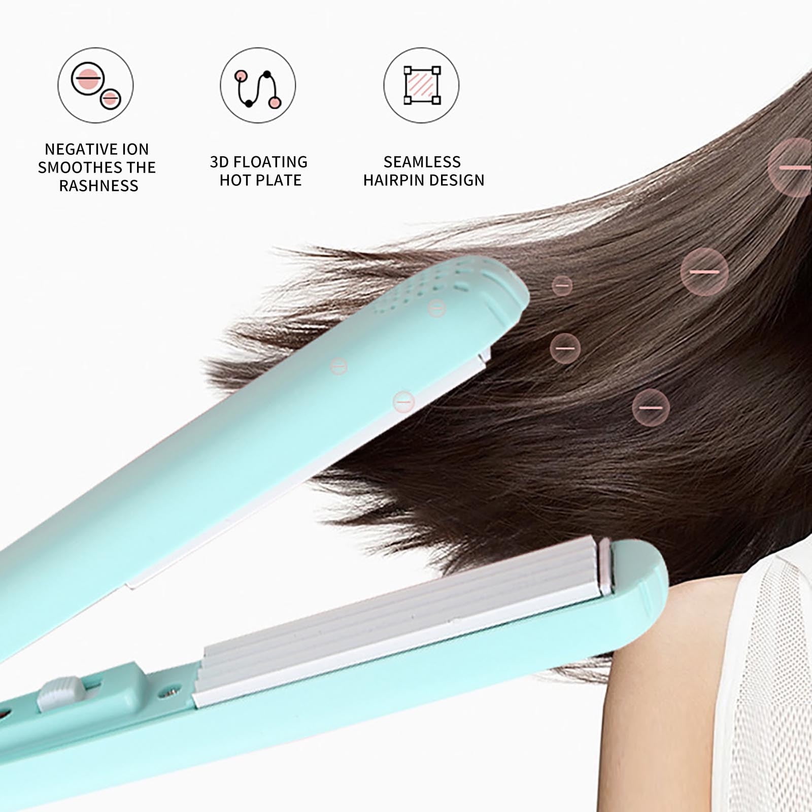Mini Hair Curler, 2 in 1 Ceramic Curling Iron and Hair Straightener for Short Hair Styling, Compact Beauty Tool with Fast Heating and Handle, Blue — image 4