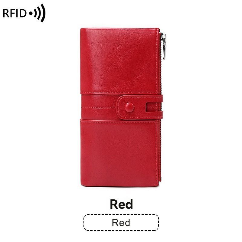 women's leather wallet, anti-skimming wallet, retro style wallet, Korean fashion wallet, long wallet for women, ladies accessory, RFID blocking wallet, genuine — image 5