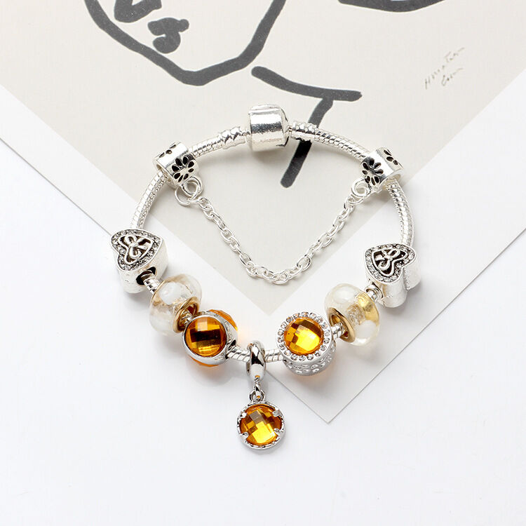 Yellow Zircon Heart Glass Beaded Bracelet with Rhinestones(21cm) โ image 2