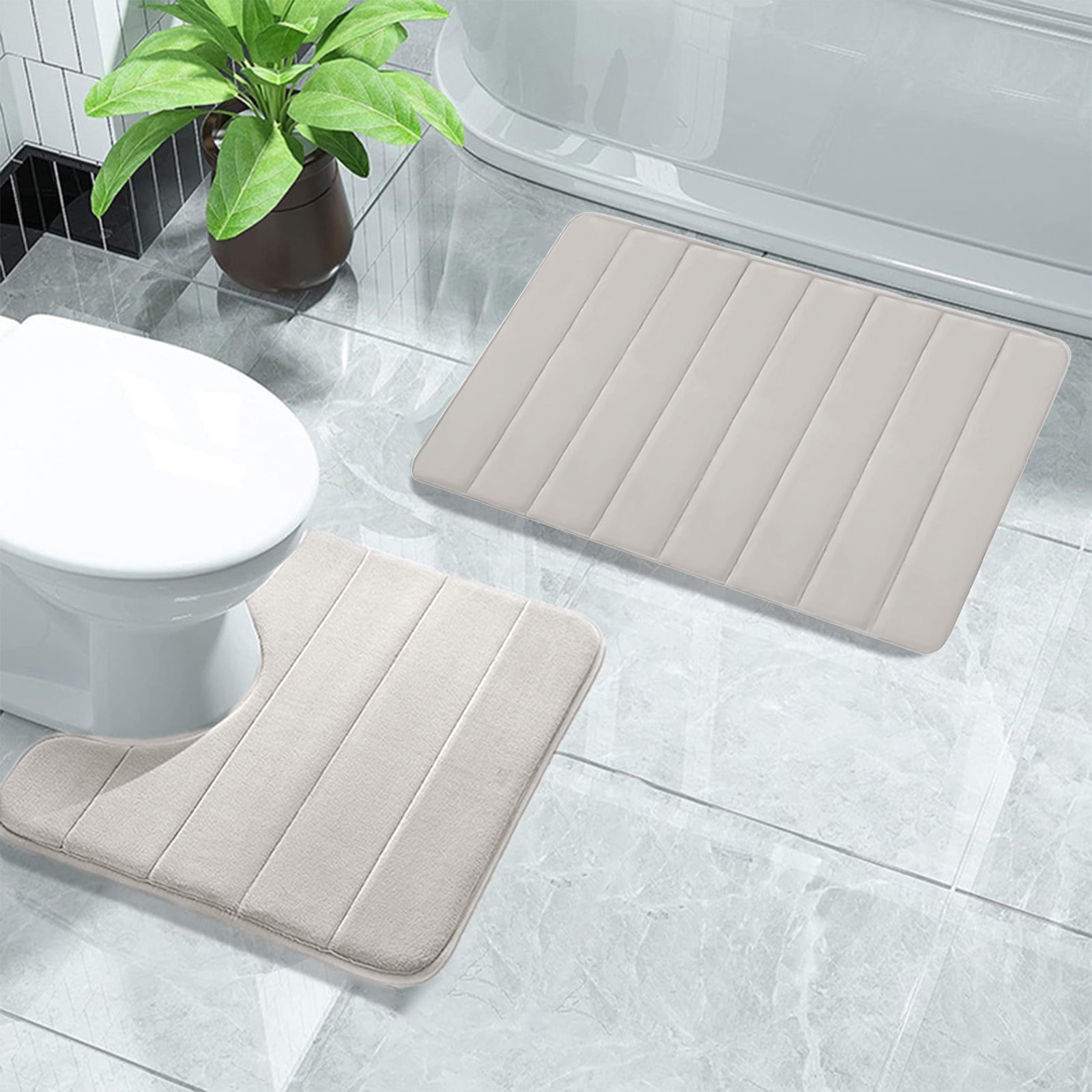 Memory Foam Toilet Rug, Non-Slip Bathroom Rugs, Toilet Rugs U Shaped Washable, Commode Contour Rug, Soft Comfortable Super Water Absorption #2_Beige β image 4