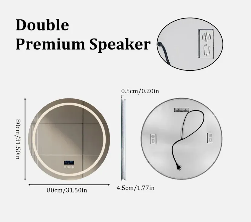 Interior Ave - 80cm Round Frameless LED Bathroom Mirror – Bluetooth — image 6