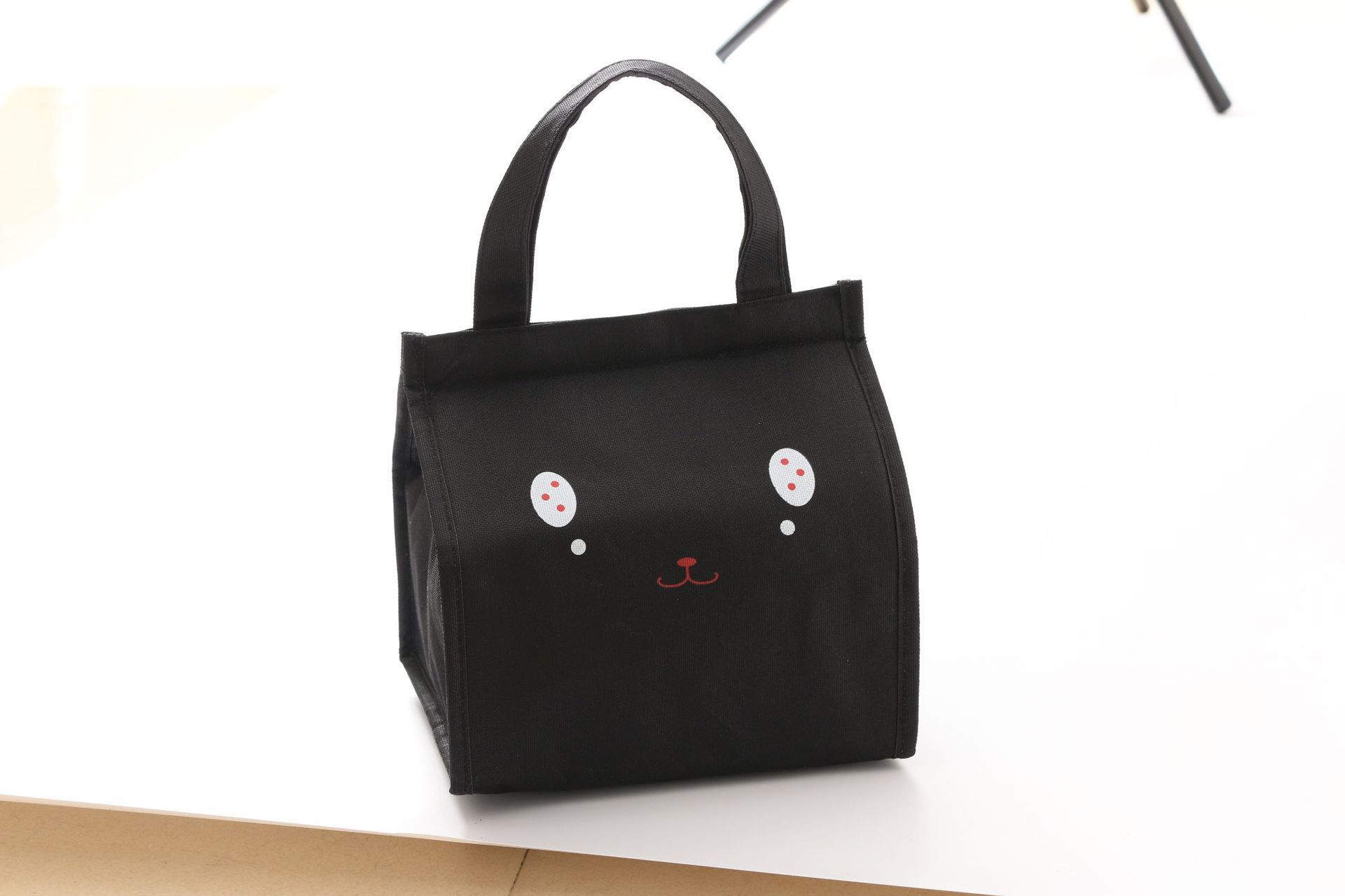 Children Lunch Bag Portable Insulated Oxford Cloth Cat Head black B3-1