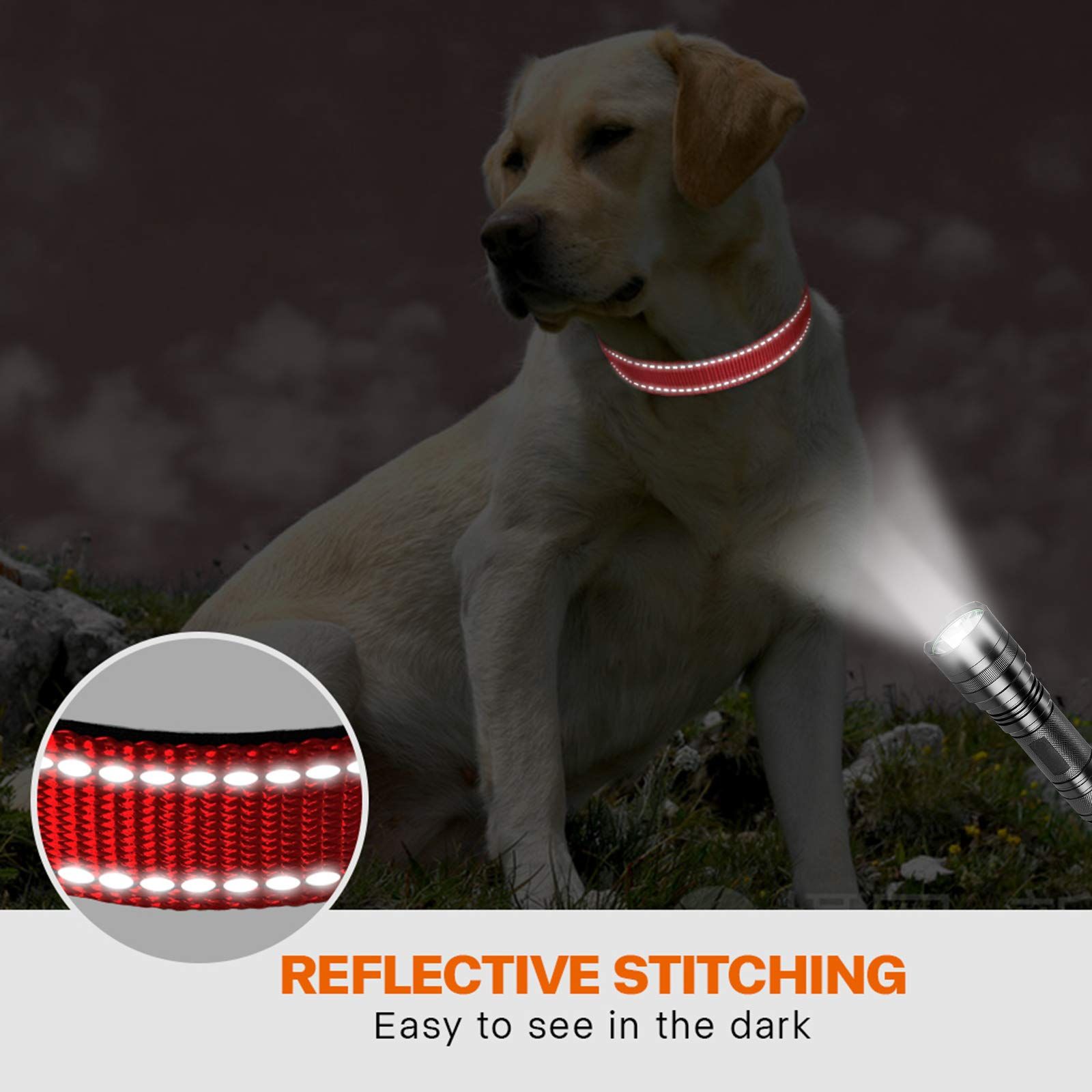 Reflective Dog Collar with Safety Locking Buckle, Adjustable Nylon Pet Collars for Large Dogs Female Male, Red — image 5