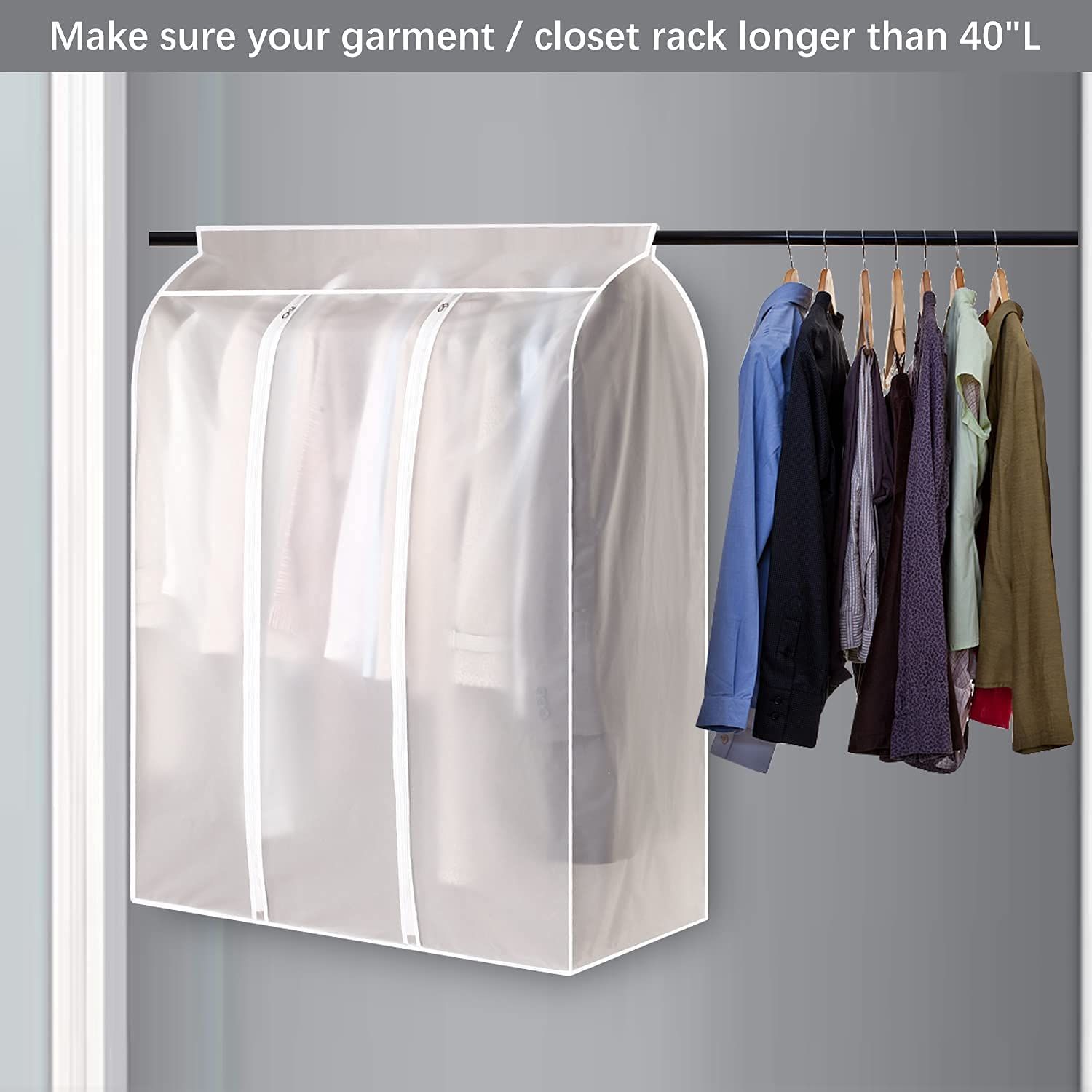 Large Translucent Frosted Garment Rack Cover Bags Clothing Storage Bag with Zipper for Hanging Shirts,Seal Closets to Protect — image 2