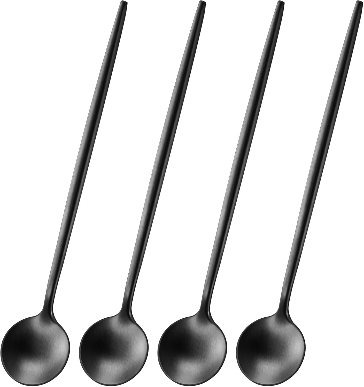 4 PCS 6.7 Inches Satin Black Stainless Steel 18/10 Coffee Spoons,Iced Tea Spoon,Espresso Stirring Spoons,Matte Black SS304 Teaspoons,Dessert Spoon,Long Coffee