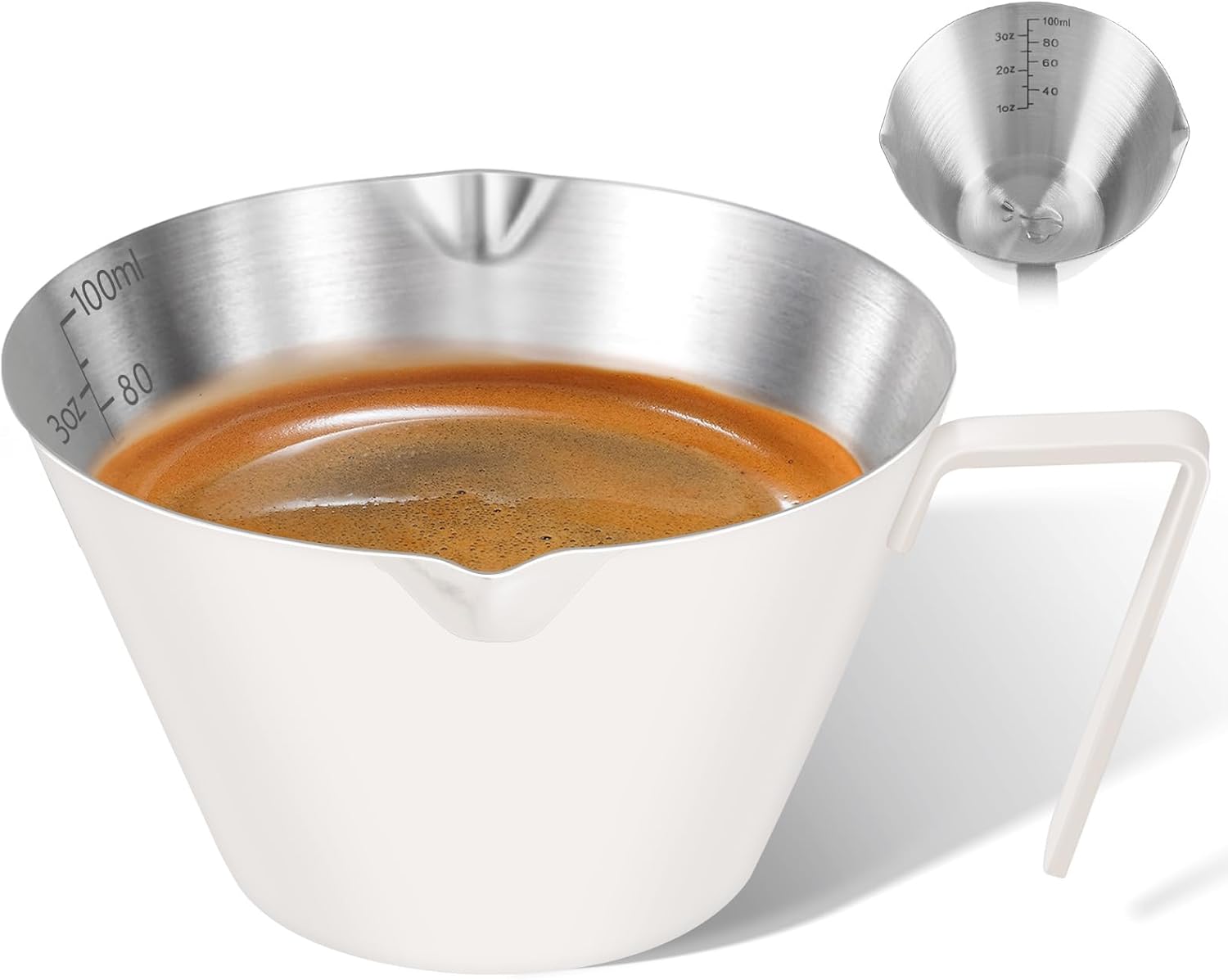 Stainless Steel Double Wall Espresso Cup with Handle 100ml Weighable Coffee Beans Measuring Cup