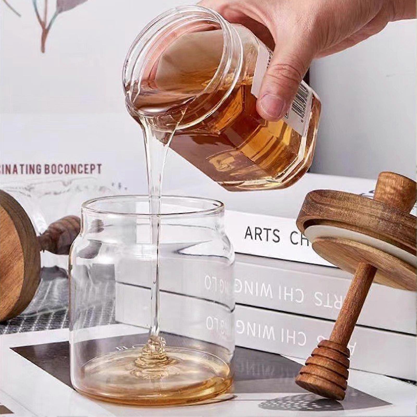 Honey Jar Set 500ml Glass with Wooden Spoon Lid, Airtight Transparent Honey Pot for Easy Monitoring, Wide Opening โ image 4
