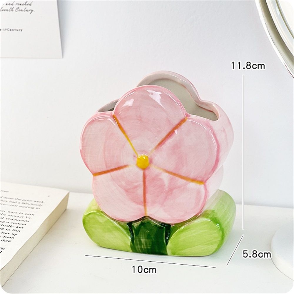 1 PC Flower Makeup Storage Box Ceramic Blossom Five Petals Pen Holder Desktop Storage Box (Pink) — image 2