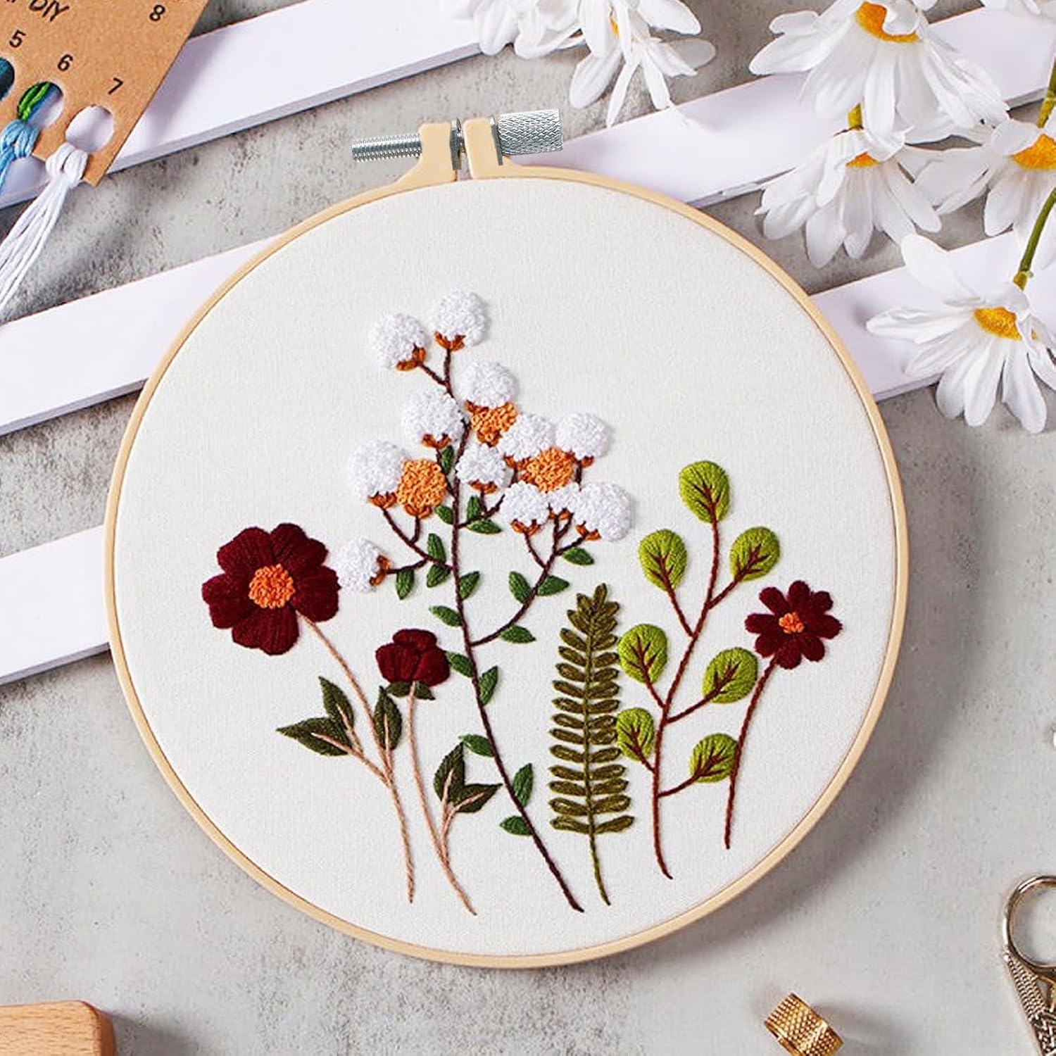 Biaungdo 2 Pieces 10 Inch Embroidery Hoops, Round Wood Embroidery Hoops, Adjustable Bamboo Circle Cross Stitch Hoop Ring, Wooden Embroidery Frames for Art — image 5