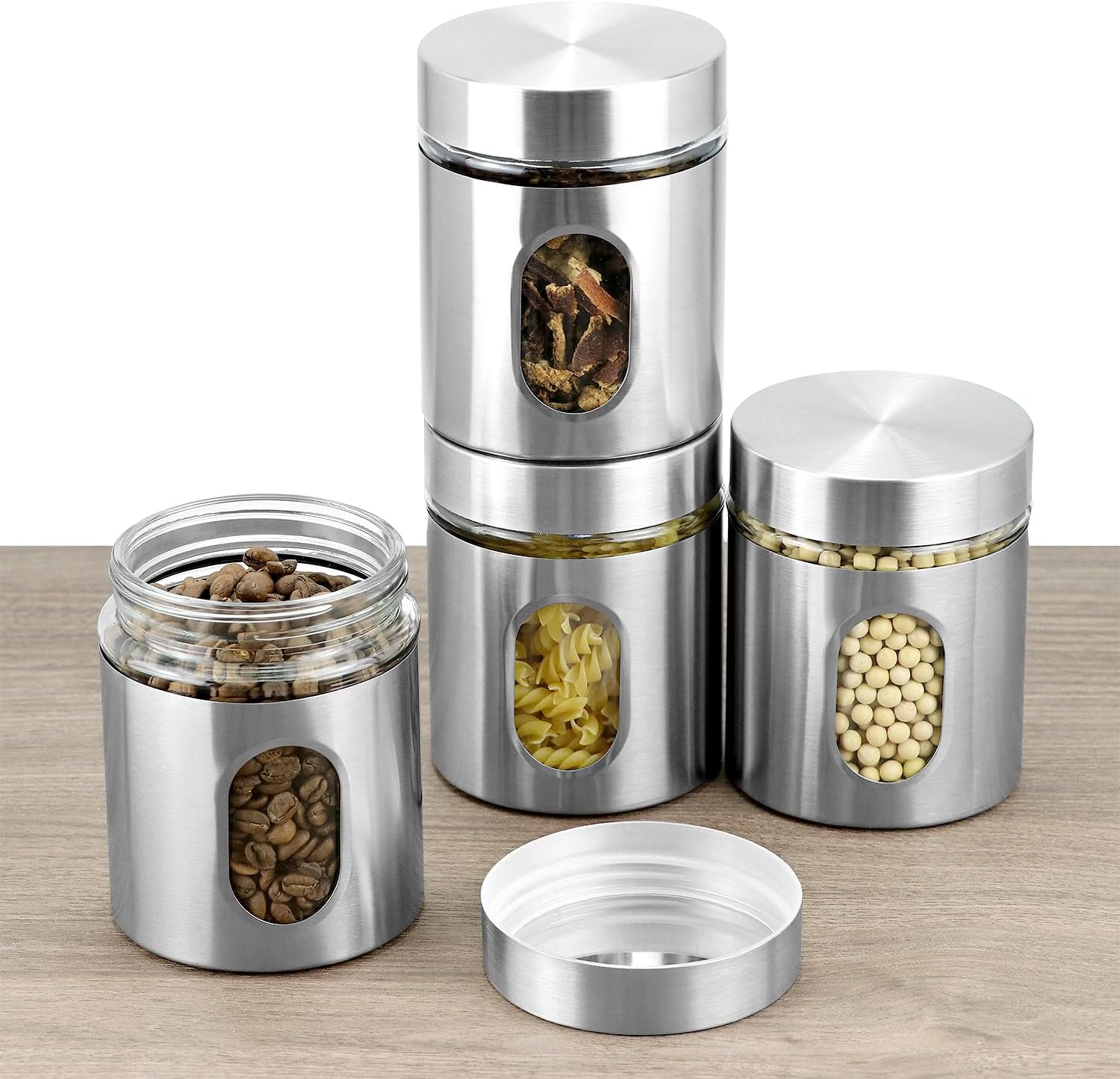 6 Pack 20 oz Stainless Steel Glass Kitchen Canisters Set, Airtight Food Storage Containers with Window, for Flour Cookies Spices Grains โ image 2