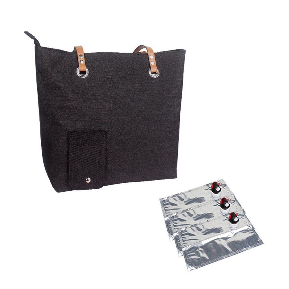 Portable Canvas Wine Tote with Drink Dispenser, Insulated Wine Bag, Black, One Size, Adult, Unisex（Comes with 3 inner compartments）