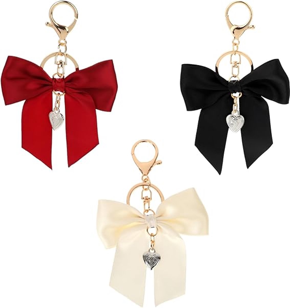 Bag Charms - Set of three cute bag charms with bows - Keychains with red, white, and black bows - Suitable for handbags, car keychains, and bag charms