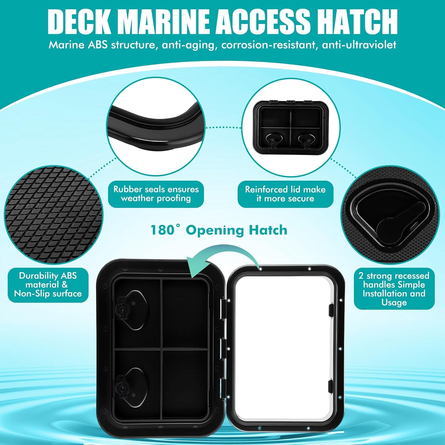 2 Pcs Marine Deck Access Hatch Rectangle Boat Deck Hatch & Lid with 20 Screws Non Slip Surface for Marine Yacht RV Truck Vent Accessories — image 3