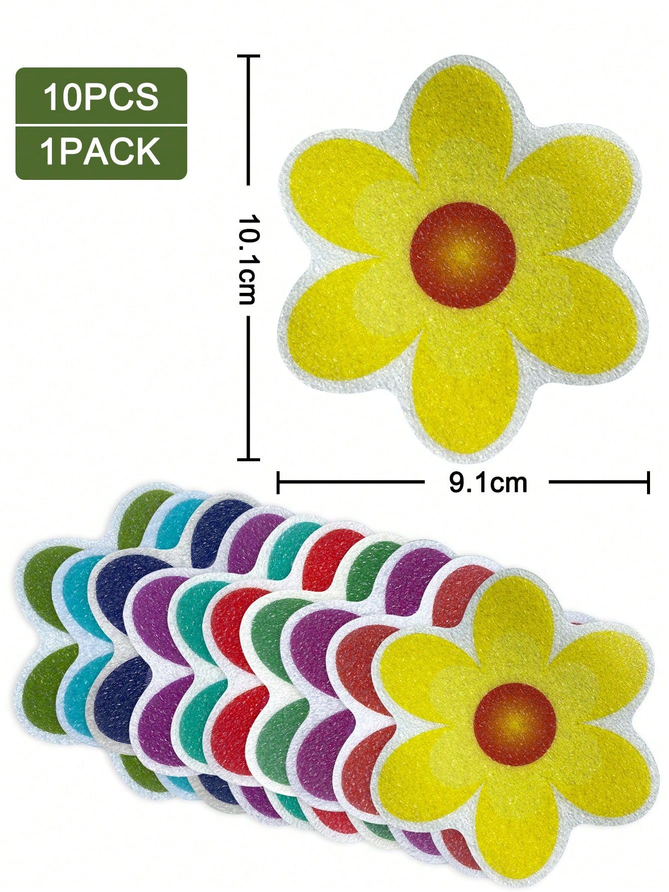 10Pcs Assorted Size Flower Shaped Non-Slip Bath Tub Stickers – Decorative & Functional Bathroom Decor 10*10cm — image 2