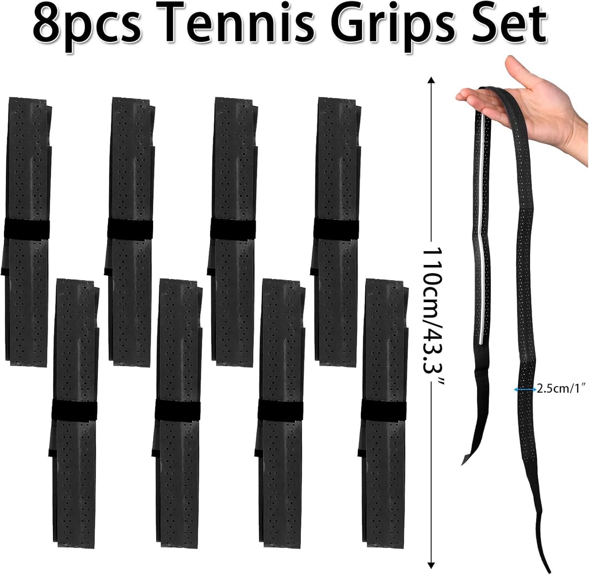 8 pieces - Racket grips - Racket Grip Tape - Badminton grip tape - Tennis racket grip tape - sports accessories - replacement grip - self-adhesive - for tennis — image 5