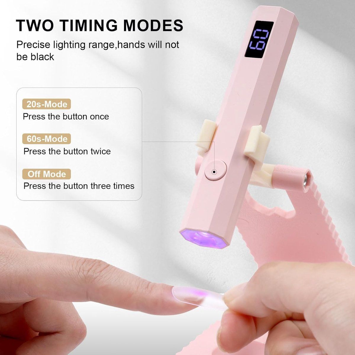 Mini UV LED Nail Lamp With Digital Display, USB Rechargeable Gel Nail Dryer With 2 Timer Modes And Adjustable Stand For Home Manicure, Pink, 10.3 cm โ image 2