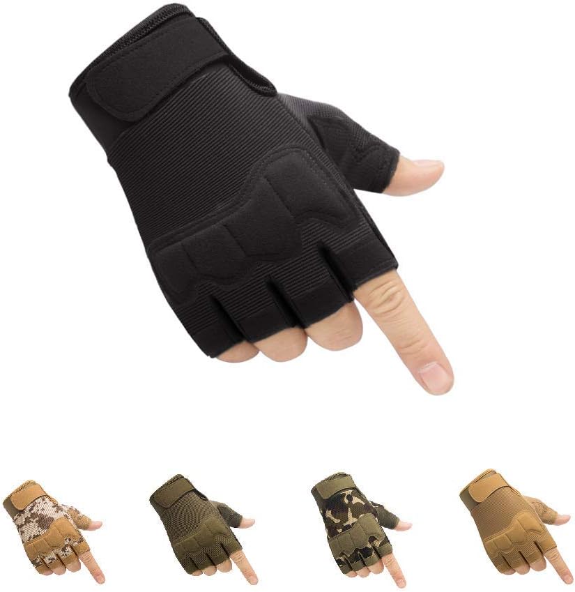Tactical Fingerless Gloves with Knuckle Protection – Breathable Outdoor Gloves for Shooting, Hunting, Cycling, and Training (Black,XL)