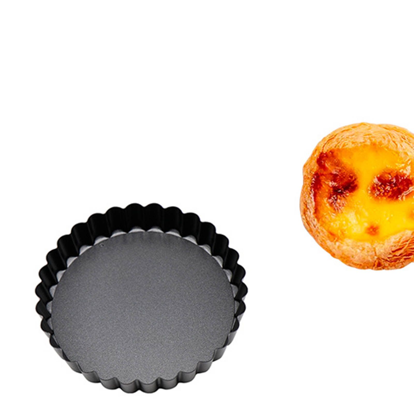 6 Pcs Mini Cake Mould with Removable Bottom 3 Inch Egg Tart Mould Muffin Pans Black Round for Dessert Baking Cooking — image 5