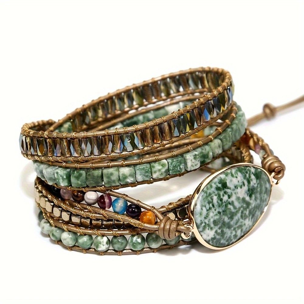 Vintage Handwoven Natural Stone Beaded Bracelet – Bohemian Charm, Each Amethyst Unique — image 3