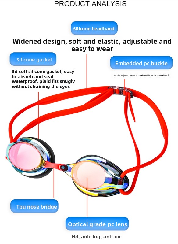Black Swimming Goggles Mirrored Anti-Fog UV Protection Waterproof HD Silicone Seal Swim Glasses for Men Women Training Racing — image 6