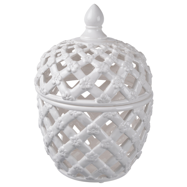 Lattice Decorative Lidded Jar Tall Flower Motive 29cm