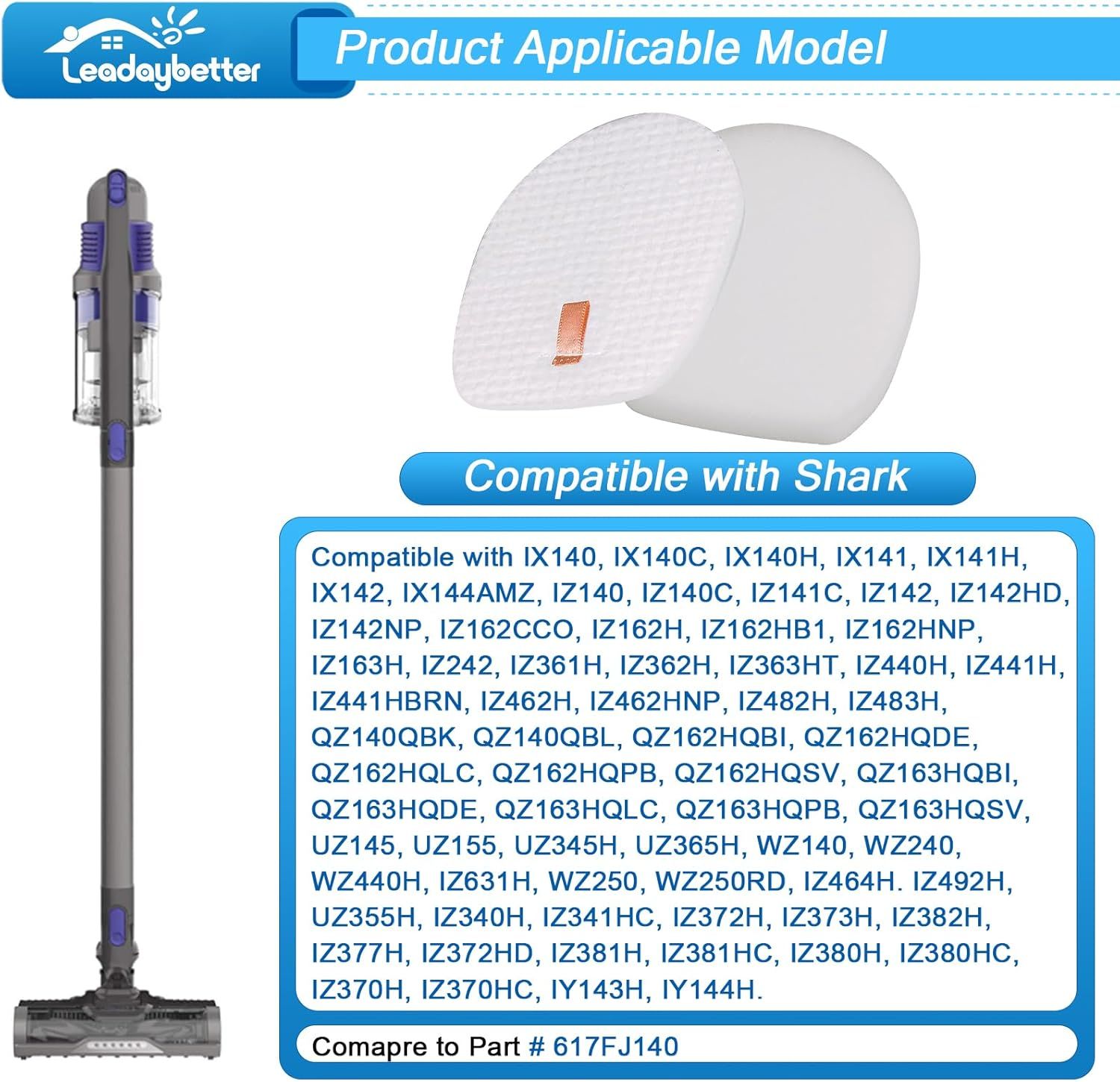 6 Pack ilter Replacement or Shark Rocket Pet Pro IX140 IX141 IX142 IZ140 IZ141C IZ142 IZ162H IZ362H IZ363HT IZ440H IZ462H IZ482H IZ483H Cordless Stick ilters — image 3