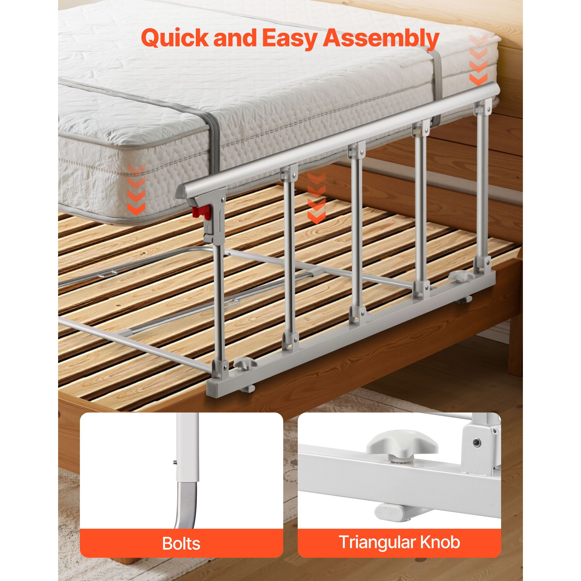 Foldable Bed Rail for Elderly, 122 cm Bedside Assist Rail with Fixing Strap, Adjustable Height Pipe Bedside Cane, High-Strength Metal Senior Bed Bar, Hand — image 5