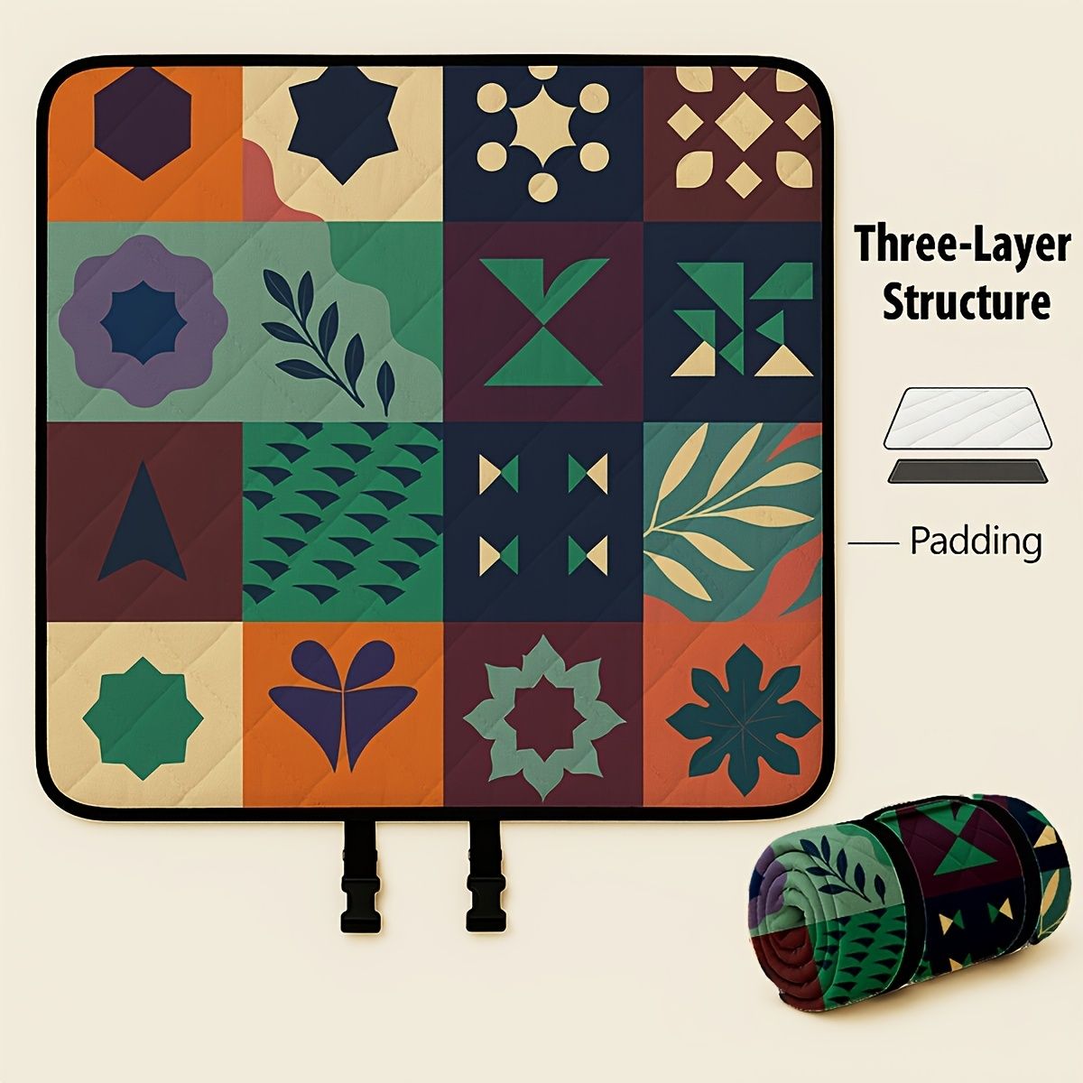 Outdoor Camping Quilted Picnic Mat – Three-Layer Design, Portable & Stylish — image 5