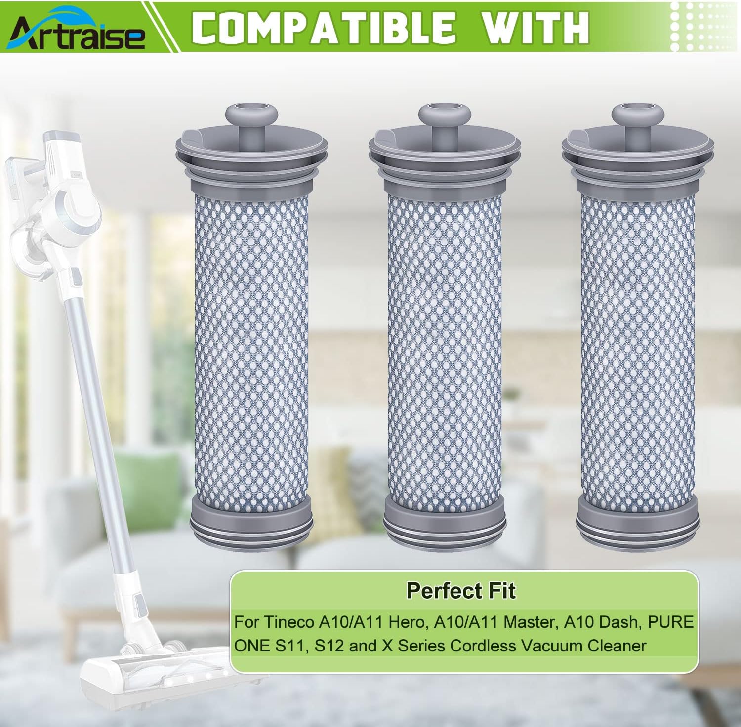 Filter Replacement for Tineco A10 A11 Hero A10/A11 Master PURE ONE S11 Series, S12, X Cordless Vacuum Cleaner (3 PACK) … — image 2