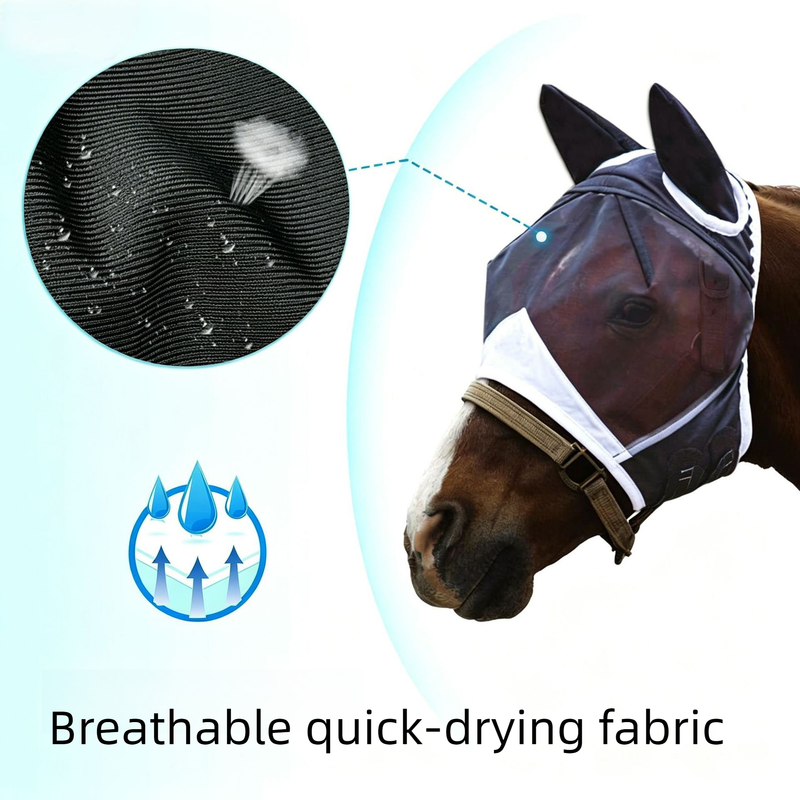 Breathable Horse Face Mask - Mosquito, Insect, and Fly Protection - Equestrian Racing Head Cover - Black - L — image 3