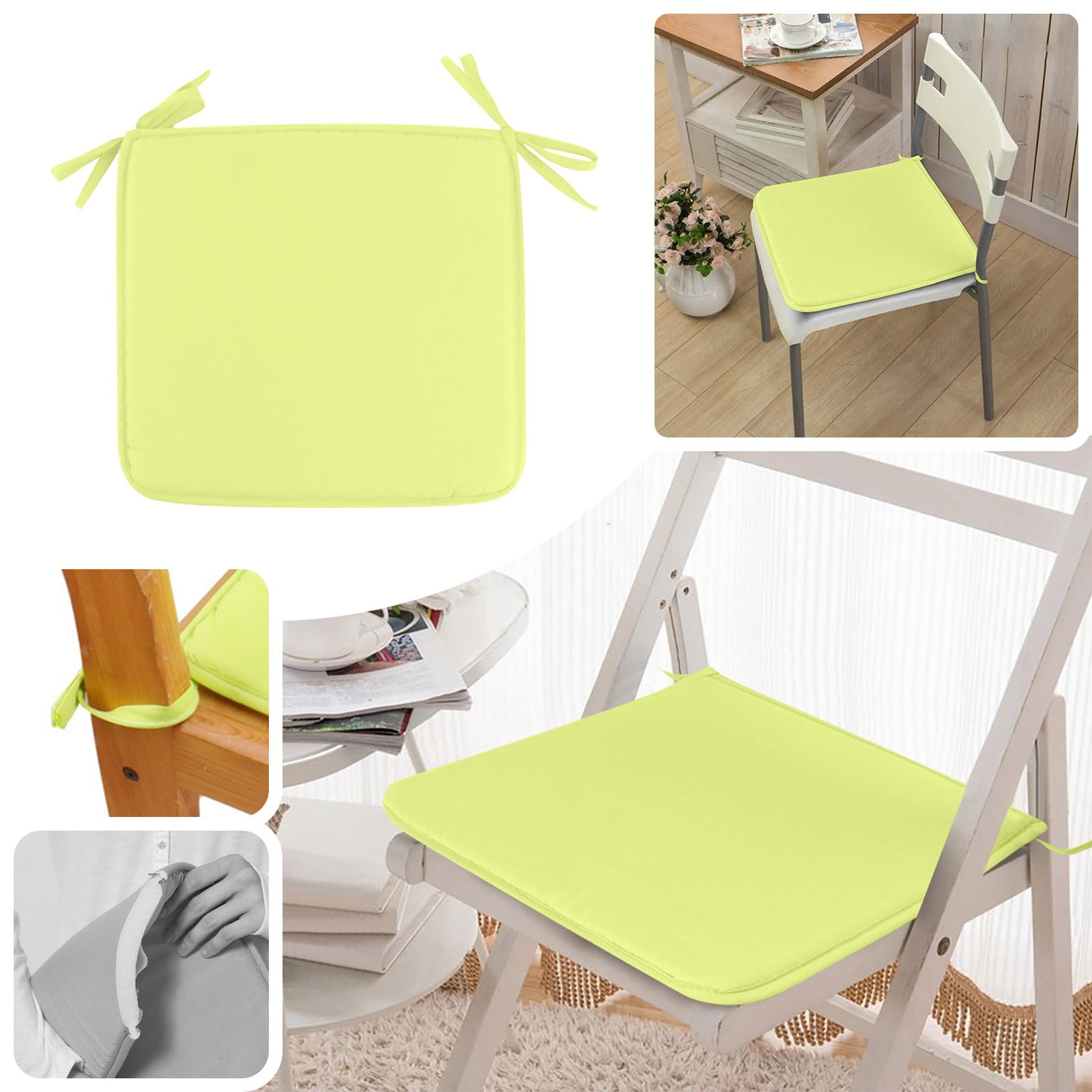 Cushion, Dining Chair Cushion, Square Strap Garden Chair Pads Seat Cushion for Outdoor Bistros Stool Patio Dining Room Yellow — image 2