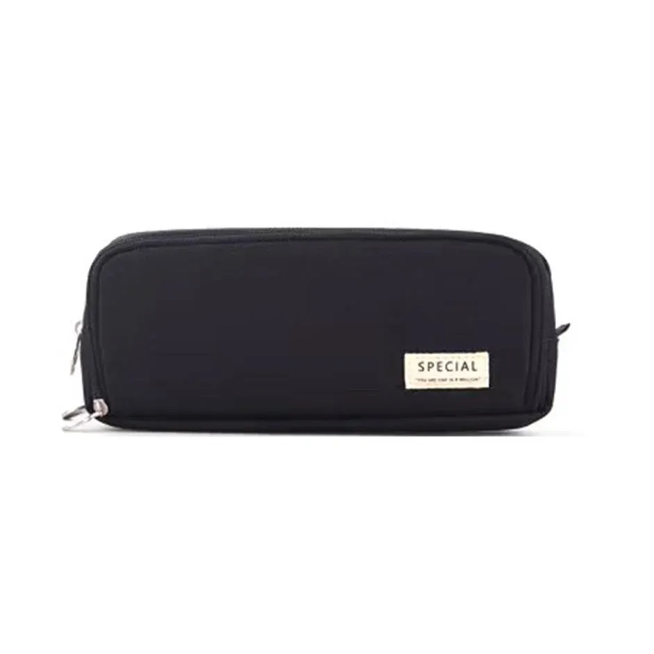 Zipper Pencil Case Large Capacity Storage Bag School Stationery Makeup Organizer - Black