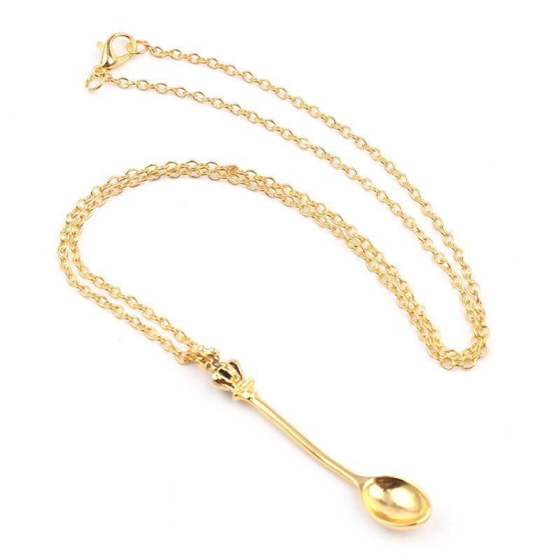 Mini Crown Spoon Necklace Pendant Charm Festival Cutlery Tea Party Gift - Silver — image 6